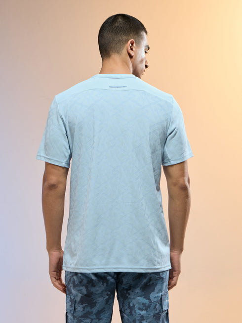Men Jacquard Slim Fit Round Neck Sports T-shirt with MATPIQ
