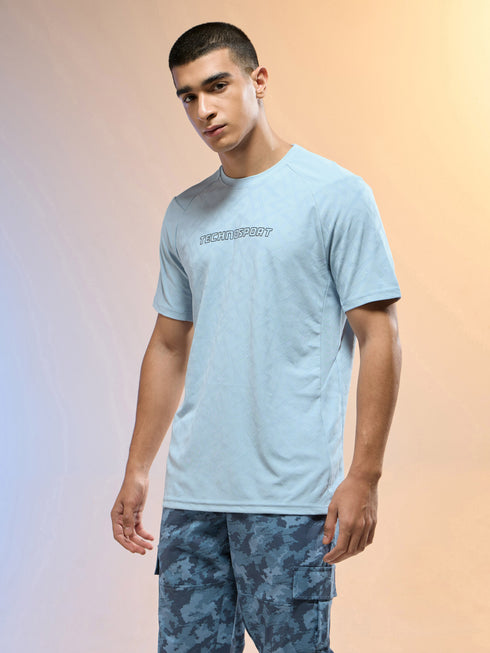 Men Jacquard Slim Fit Round Neck Sports T-shirt with MATPIQ