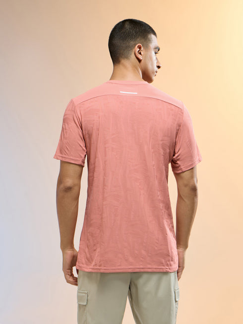 Men Jacquard Slim Fit Round Neck Sports T-shirt with MATPIQ