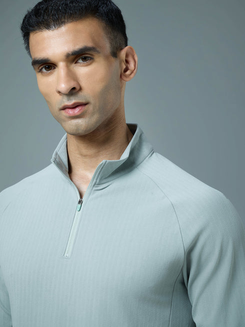 Men Solid Slim Fit Mock Neck Sports T-shirt with ELASTO PLUS