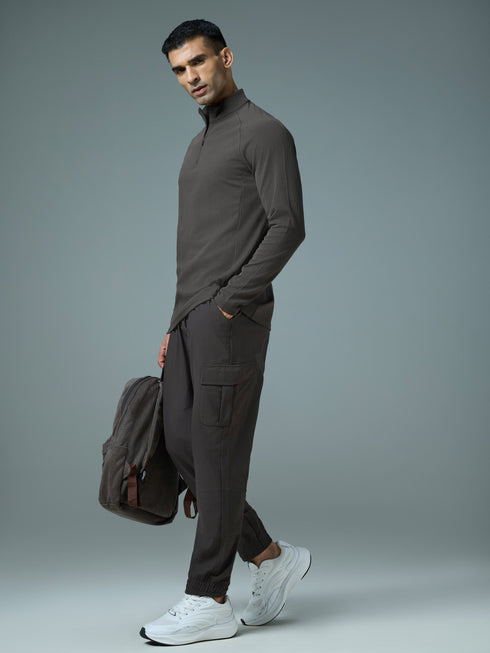 Men Solid Slim Fit Mock Neck Sports T-shirt with ELASTO PLUS
