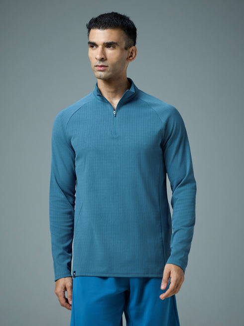 Men Solid Slim Fit Mock Neck Sports T-shirt with ELASTO PLUS