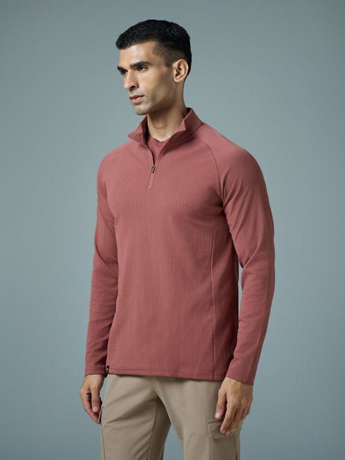Men Solid Slim Fit Mock Neck Sports T-shirt with ELASTO PLUS