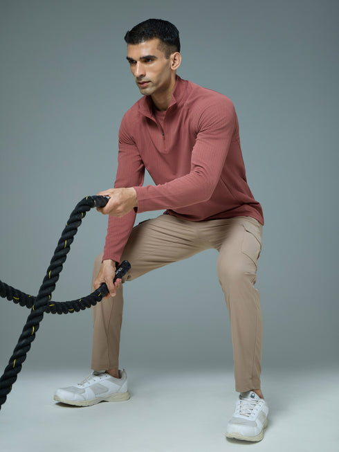 Men Solid Slim Fit Mock Neck Sports T-shirt with ELASTO PLUS