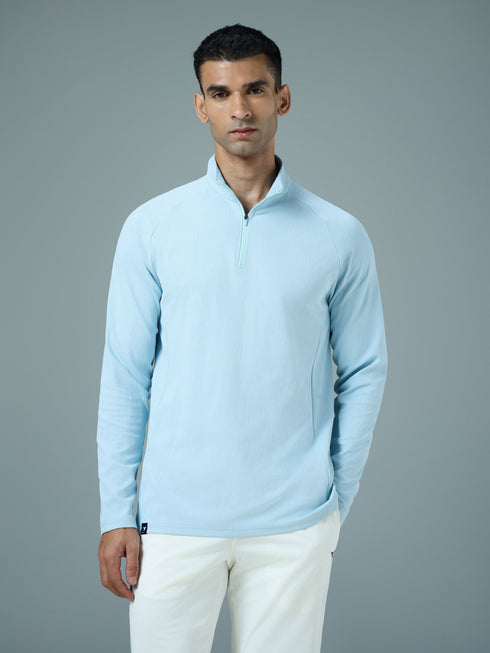 Men Solid Slim Fit Mock Neck Sports T-shirt with ELASTO PLUS