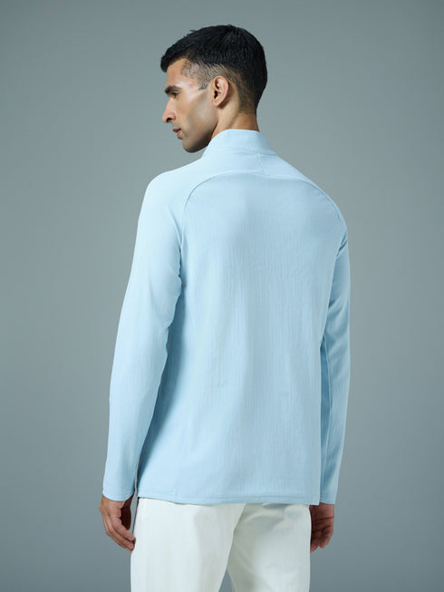 Men Solid Slim Fit Mock Neck Sports T-shirt with ELASTO PLUS