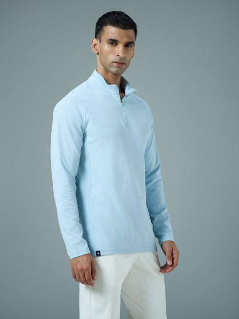 Men Solid Slim Fit Mock Neck Sports T-shirt with ELASTO PLUS