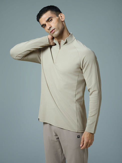 Men Solid Slim Fit Mock Neck Sports T-shirt with ELASTO PLUS
