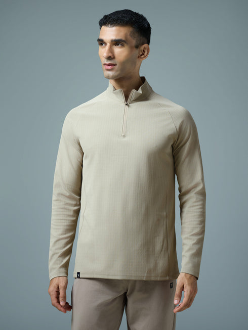 Men Solid Slim Fit Mock Neck Sports T-shirt with ELASTO PLUS