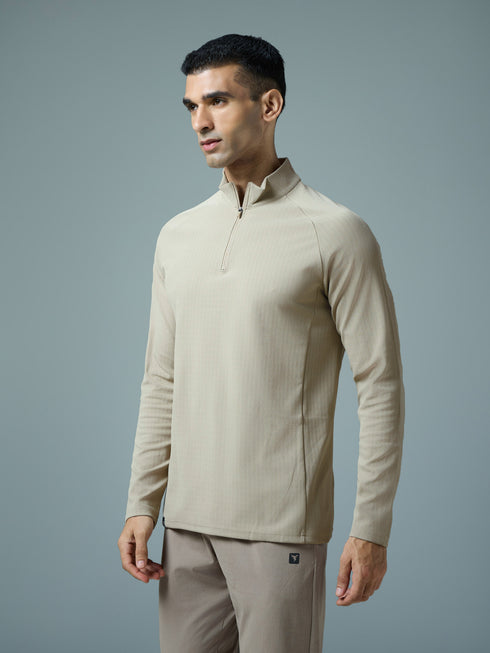Men Solid Slim Fit Mock Neck Sports T-shirt with ELASTO PLUS