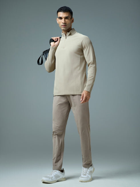 Men Solid Slim Fit Mock Neck Sports T-shirt with ELASTO PLUS