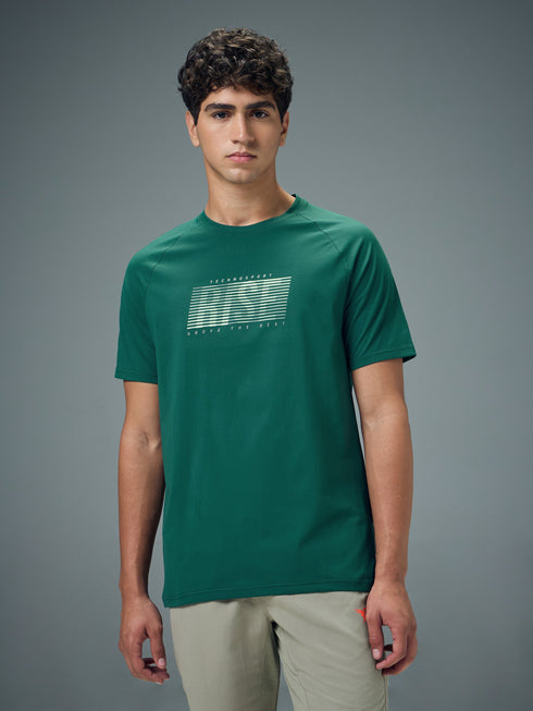Men Typography Printed Slim Fit Round Neck Sports T-shirt with COTFLEX