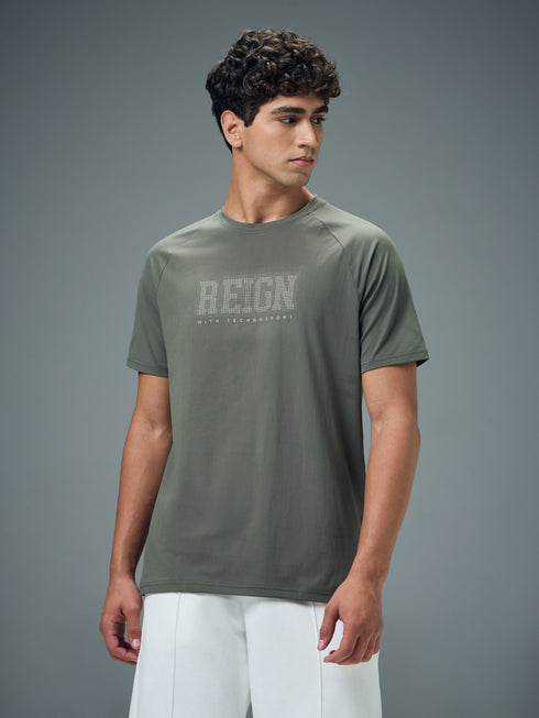 Men Typography Printed Slim Fit Round Neck Sports T-shirt with COTFLEX