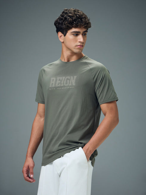 Men Typography Printed Slim Fit Round Neck Sports T-shirt with COTFLEX