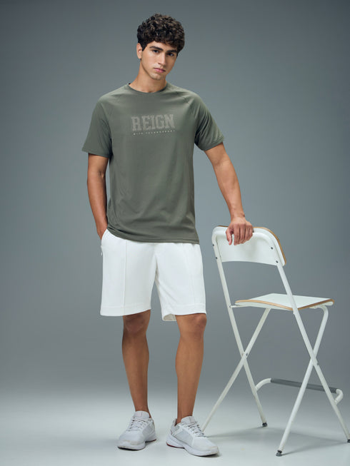 Men Typography Printed Slim Fit Round Neck Sports T-shirt with COTFLEX