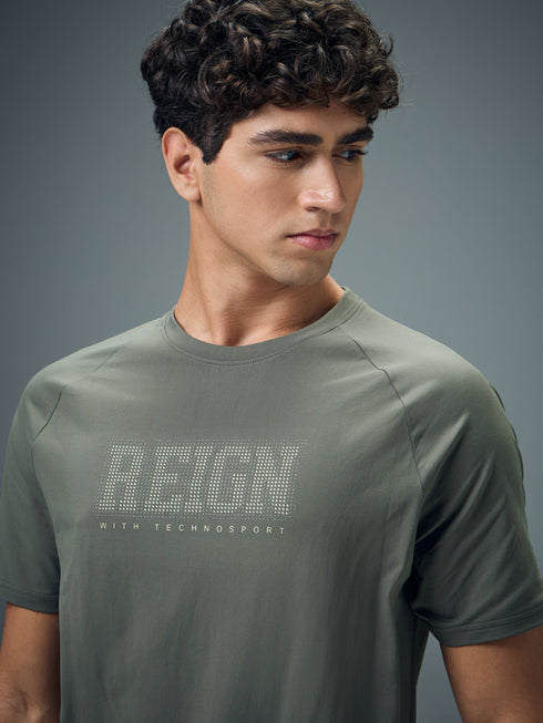 Men Typography Printed Slim Fit Round Neck Sports T-shirt with COTFLEX