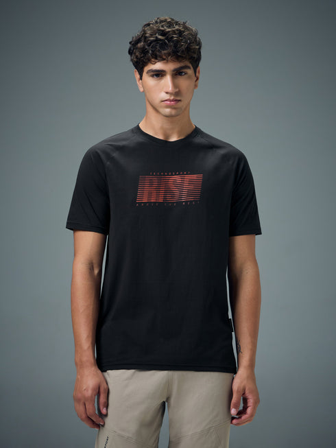 Men Typography Printed Slim Fit Round Neck Sports T-shirt with COTFLEX