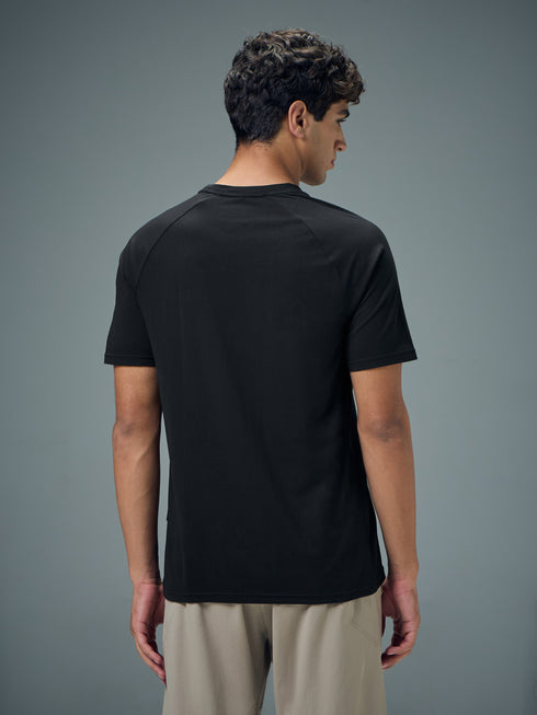 Men Typography Printed Slim Fit Round Neck Sports T-shirt with COTFLEX
