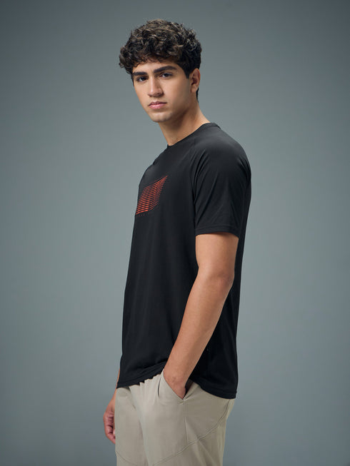 Men Typography Printed Slim Fit Round Neck Sports T-shirt with COTFLEX