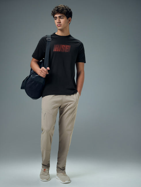 Men Typography Printed Slim Fit Round Neck Sports T-shirt with COTFLEX