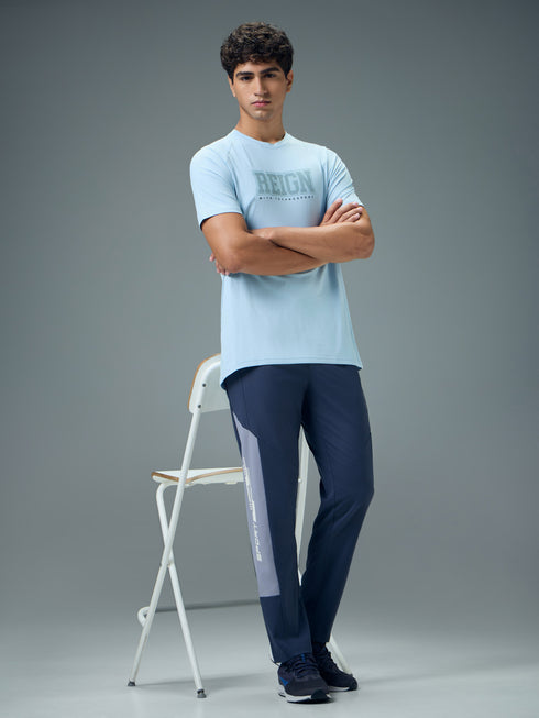 Men Typography Printed Slim Fit Round Neck Sports T-shirt with COTFLEX