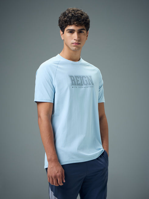 Men Typography Printed Slim Fit Round Neck Sports T-shirt with COTFLEX