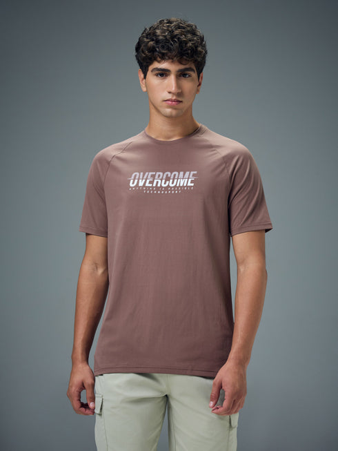 Men Typography Printed Slim Fit Round Neck Sports T-shirt with COTFLEX