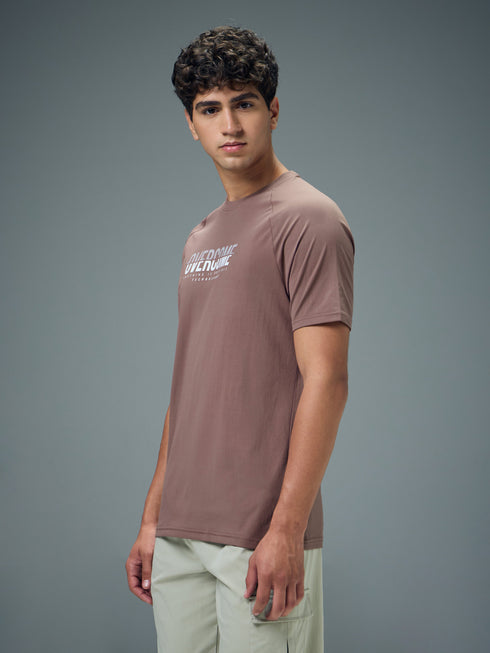 Men Typography Printed Slim Fit Round Neck Sports T-shirt with COTFLEX