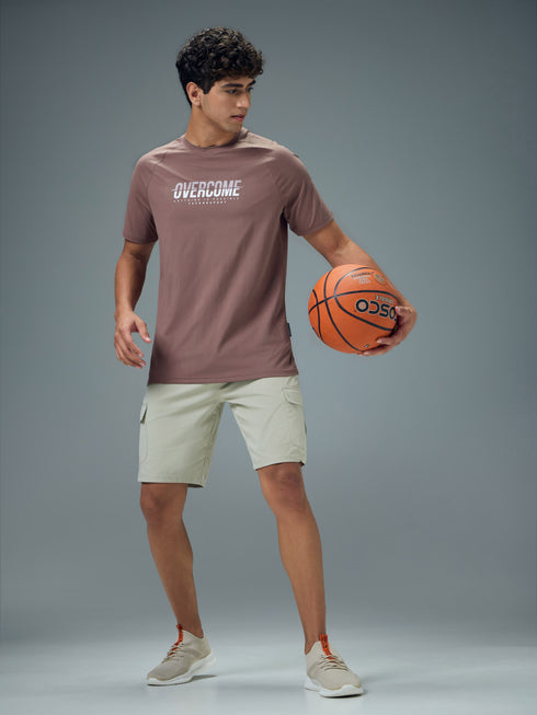 Men Typography Printed Slim Fit Round Neck Sports T-shirt with COTFLEX