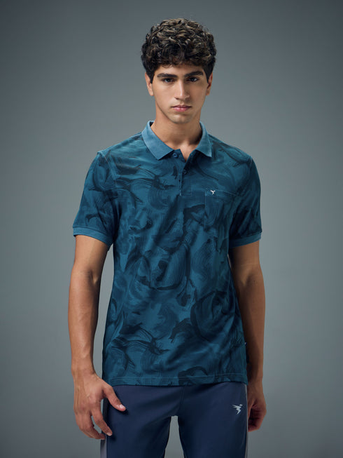 Men Printed Slim Fit Polo Sports T-shirt with MATPIQ