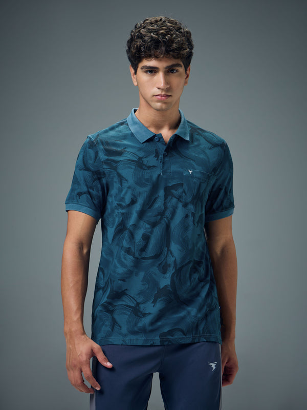 Men Printed Slim Fit Polo Sports T-shirt with MATPIQ