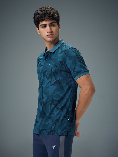 Men Printed Slim Fit Polo Sports T-shirt with MATPIQ