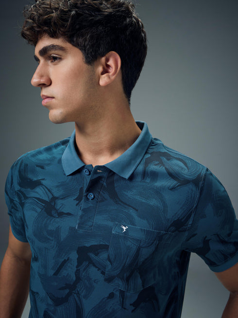 Men Printed Slim Fit Polo Sports T-shirt with MATPIQ