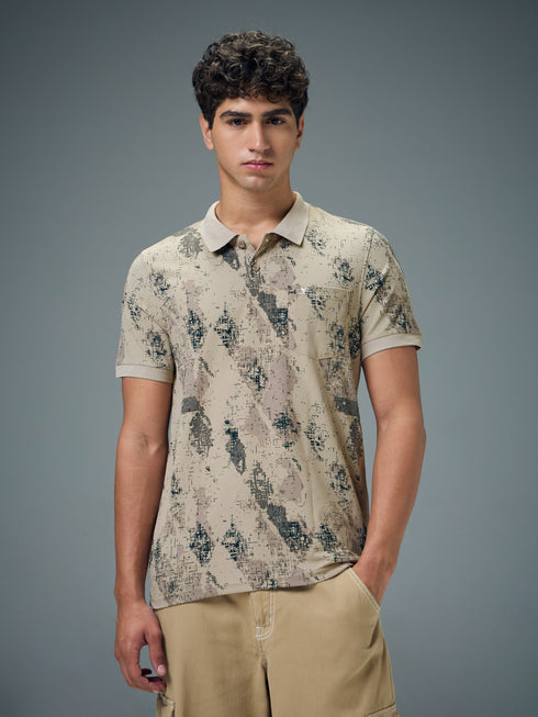 Men Printed Slim Fit Polo Sports T-shirt with MATPIQ