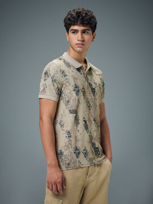 Men Printed Slim Fit Polo Sports T-shirt with MATPIQ