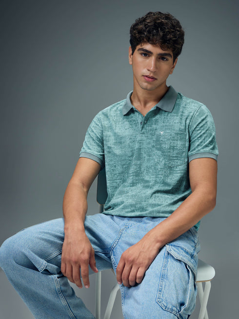 Men Printed Slim Fit Polo Sports T-shirt with MATPIQ