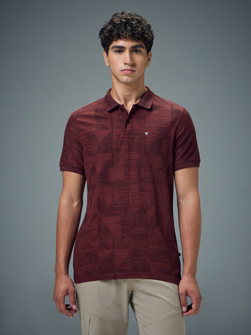 Men Printed Slim Fit Polo Sports T-shirt with MATPIQ