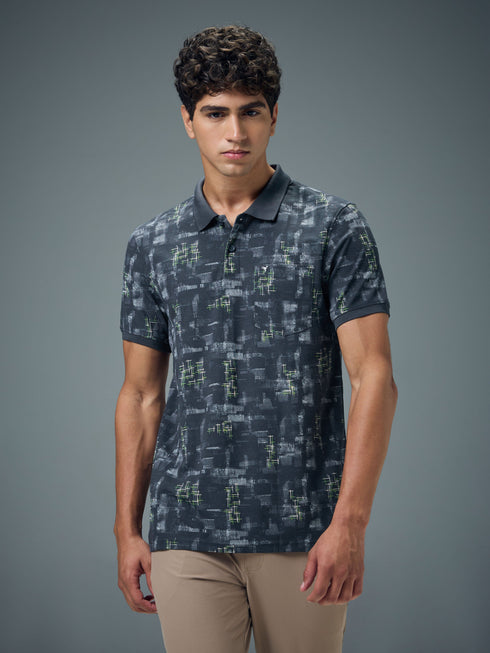 Men Printed Slim Fit Polo Sports T-shirt with MATPIQ