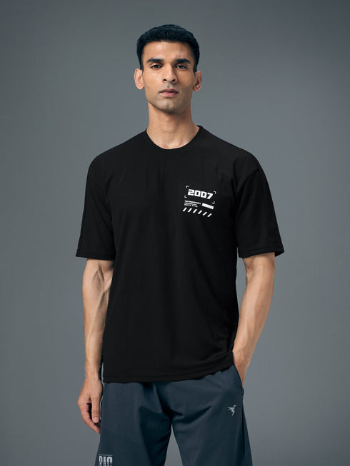 Men Typography Printed Oversized Round Neck Sports T-shirt with MATPIQ