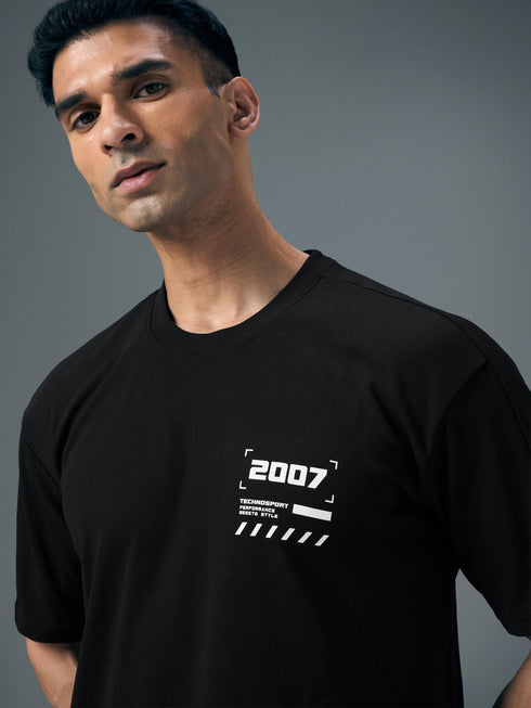 Men Typography Printed Oversized Round Neck Sports T-shirt with MATPIQ