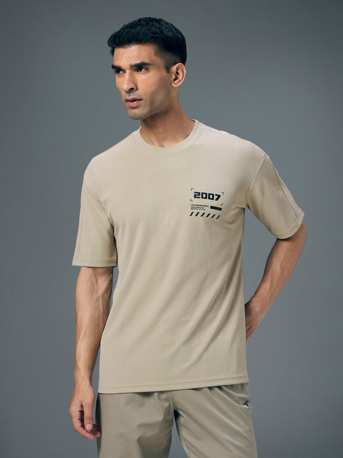 Men Typography Printed Oversized Round Neck Sports T-shirt with MATPIQ