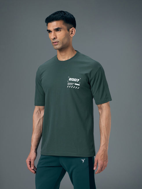 Men Typography Printed Oversized Round Neck Sports T-shirt with MATPIQ
