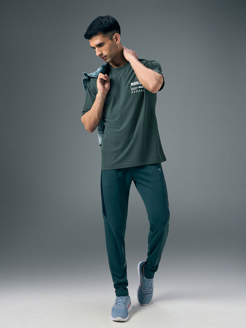 Men Typography Printed Oversized Round Neck Sports T-shirt with MATPIQ