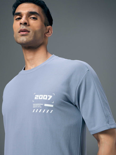 Men Typography Printed Oversized Round Neck Sports T-shirt with MATPIQ