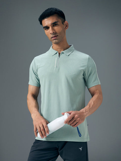 Men Jacquard Slim Fit Polo Sports T-shirt with MATPIQ