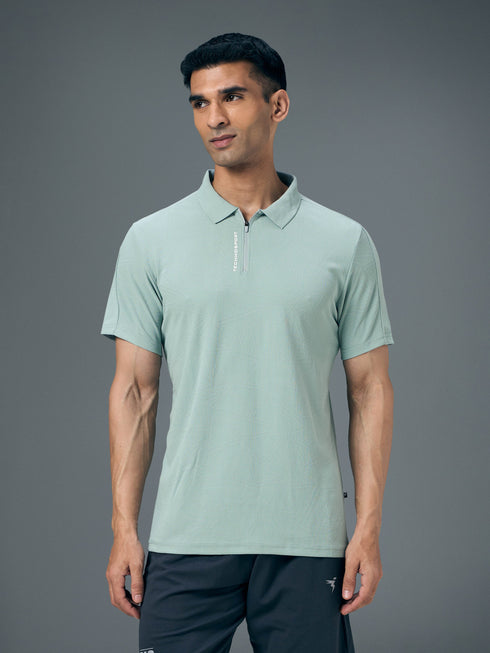 Men Jacquard Slim Fit Polo Sports T-shirt with MATPIQ