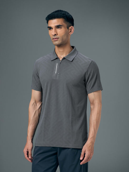 Men Jacquard Slim Fit Polo Sports T-shirt with MATPIQ