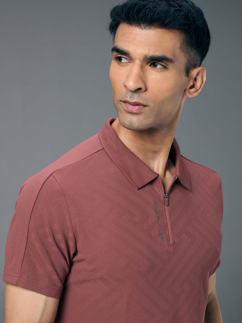 Men Jacquard Slim Fit Polo Sports T-shirt with MATPIQ