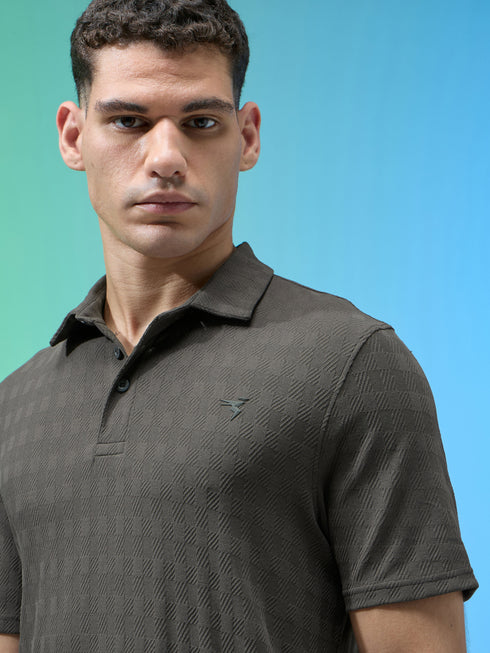 Men Jacquard Slim Fit Polo Sports T-shirt with COTFLEX