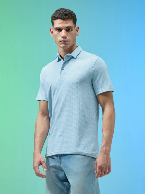 Men Jacquard Slim Fit Polo Sports T-shirt with COTFLEX